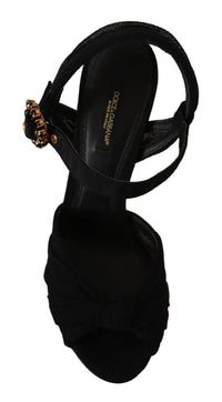 Thumbnail for Black Tulle Ankle Strap Heels with Crystal Buckle