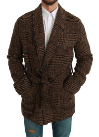 Thumbnail for Elegant Brown Alpaca Blend Belted Cape Jacket