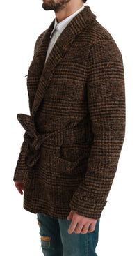 Thumbnail for Elegant Brown Alpaca Blend Belted Cape Jacket