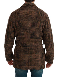 Thumbnail for Elegant Brown Alpaca Blend Belted Cape Jacket