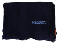 Thumbnail for Elegant Blue Wool Scarf with Embroidered Logo