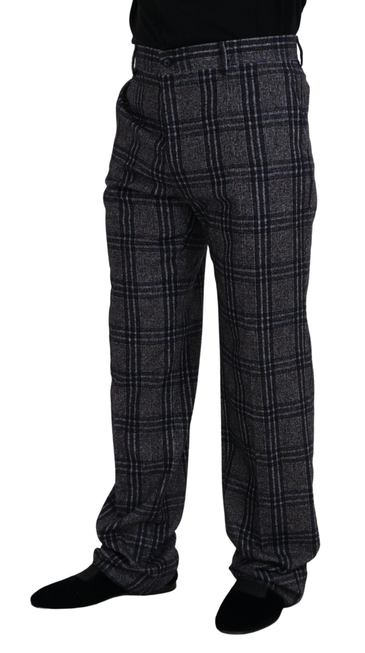 Gray Checkered Mid Waist Men Pants