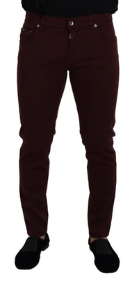 Thumbnail for Slim Fit Bordeaux Jeans - Italian Luxury