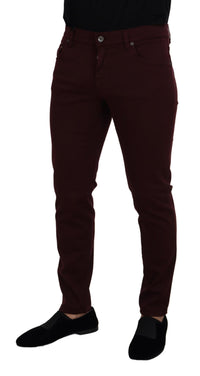 Thumbnail for Slim Fit Bordeaux Jeans - Italian Luxury