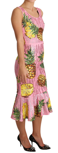 Thumbnail for Sequined Pink Pineapple Midi Dress