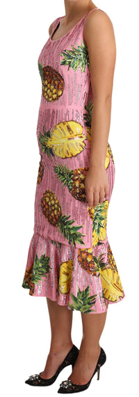 Thumbnail for Sequined Pink Pineapple Midi Dress