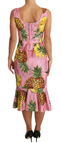 Thumbnail for Sequined Pink Pineapple Midi Dress
