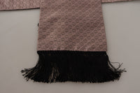 Thumbnail for Light Pink Silk Check Print Neck Wrap Fringes Scarf