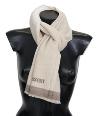 Thumbnail for Elegant Beige Wool Scarf with Embroidered Logo