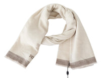 Thumbnail for Elegant Beige Wool Scarf with Embroidered Logo