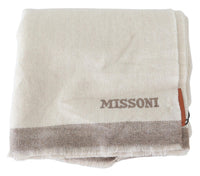 Thumbnail for Elegant Beige Wool Scarf with Embroidered Logo