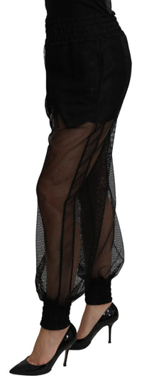 Thumbnail for Black See Through Jogger Polyester Pants