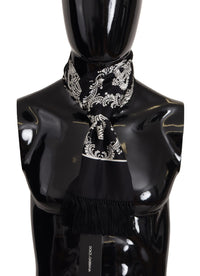Thumbnail for Black Silk Royal Crown Print Logo Shawl Fringe Scarf