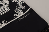 Thumbnail for Black Silk Royal Crown Print Logo Shawl Fringe Scarf