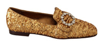 Thumbnail for Gold Sequin Crystal Flat Women Loafers Shoes
