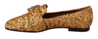 Thumbnail for Gold Sequin Crystal Flat Women Loafers Shoes