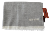 Thumbnail for Elegant Beige Wool Scarf with Embroidery Detail