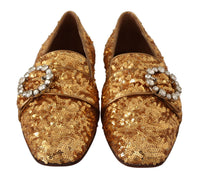 Thumbnail for Gold Sequin Crystal Flat Women Loafers Shoes