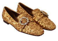 Thumbnail for Gold Sequin Crystal Flat Women Loafers Shoes