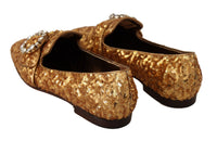 Thumbnail for Gold Sequin Crystal Flat Women Loafers Shoes