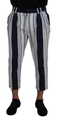 Thumbnail for White Cotton Striped Cropped Pants