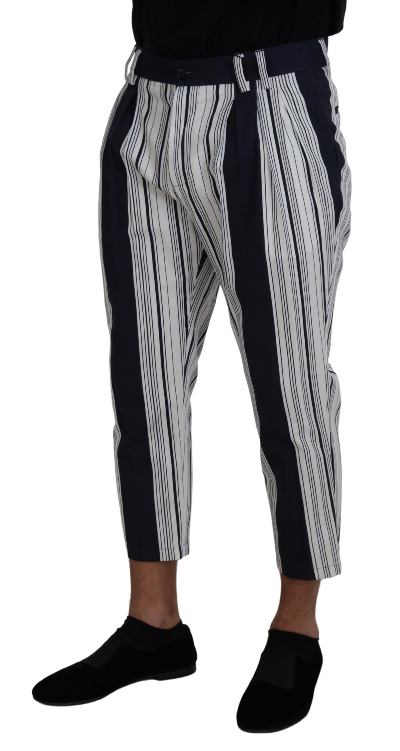 White Cotton Striped Cropped Pants