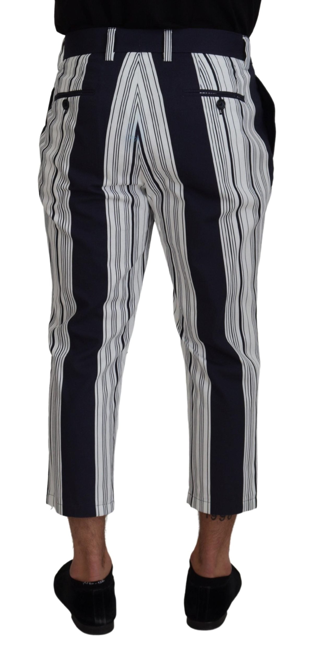 White Cotton Striped Cropped Pants