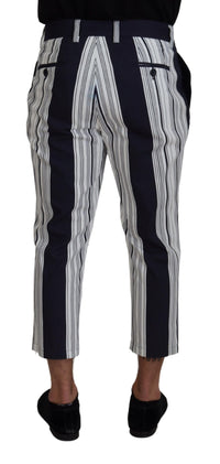 Thumbnail for White Cotton Striped Cropped Pants