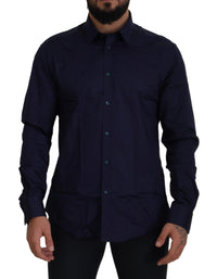 Thumbnail for Elegant Dark Blue Cotton Blend Dress Shirt