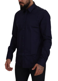 Thumbnail for Elegant Dark Blue Cotton Blend Dress Shirt