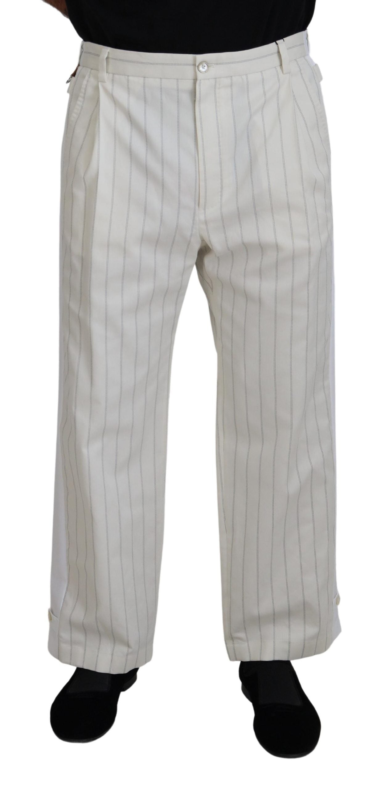 White Cotton Striped Formal Pants