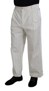 Thumbnail for White Cotton Striped Formal Pants