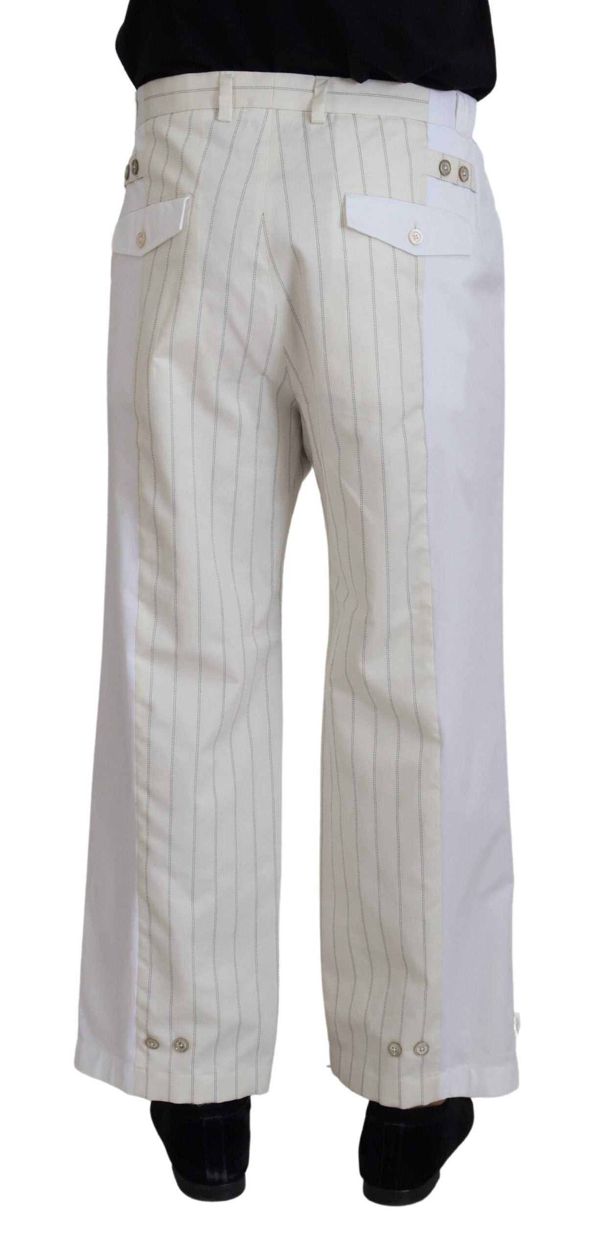 White Cotton Striped Formal Pants