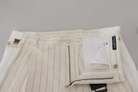 Thumbnail for White Cotton Striped Formal Pants