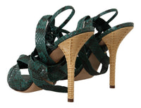 Thumbnail for Elegant Green Python Strappy Heels