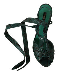 Thumbnail for Elegant Green Python Strappy Heels