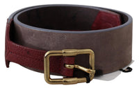 Thumbnail for Elegant Brown Leather Belt with Gold Buckle