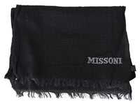 Thumbnail for Elegant Black Wool Fringed Scarf