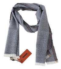 Thumbnail for Elegant Gray Wool Scarf with Stripes and Fringes