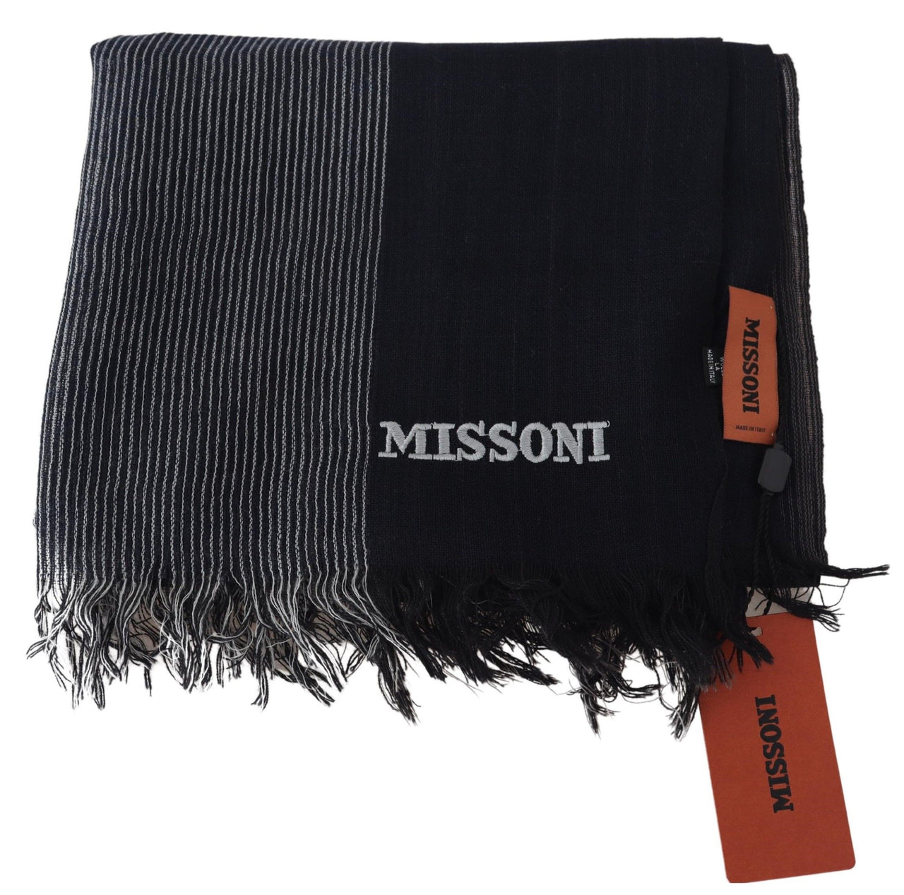 Black Striped Wool Unisex Neck Wrap Scarf