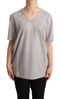 Thumbnail for Elegant Gray V-Neck Cotton Tee