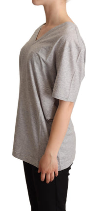 Thumbnail for Elegant Gray V-Neck Cotton Tee