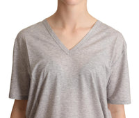 Thumbnail for Elegant Gray V-Neck Cotton Tee