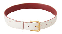 Thumbnail for Elegant White Leather Belt with Engraved Buckle