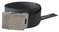 Thumbnail for Elegant Black Canvas Waist Belt with Silver Buckle