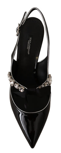 Thumbnail for Black Patent Leather Crystal Slingbacks Shoes