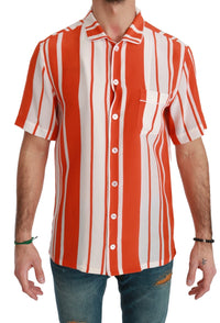 Thumbnail for Elegant Striped Silk Shirt - White & Orange