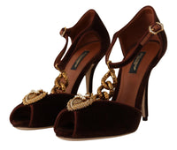 Thumbnail for Elegant Gold Detail Velvet Heels
