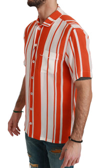 Thumbnail for Elegant Striped Silk Shirt - White & Orange