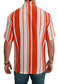 Thumbnail for Elegant Striped Silk Shirt - White & Orange